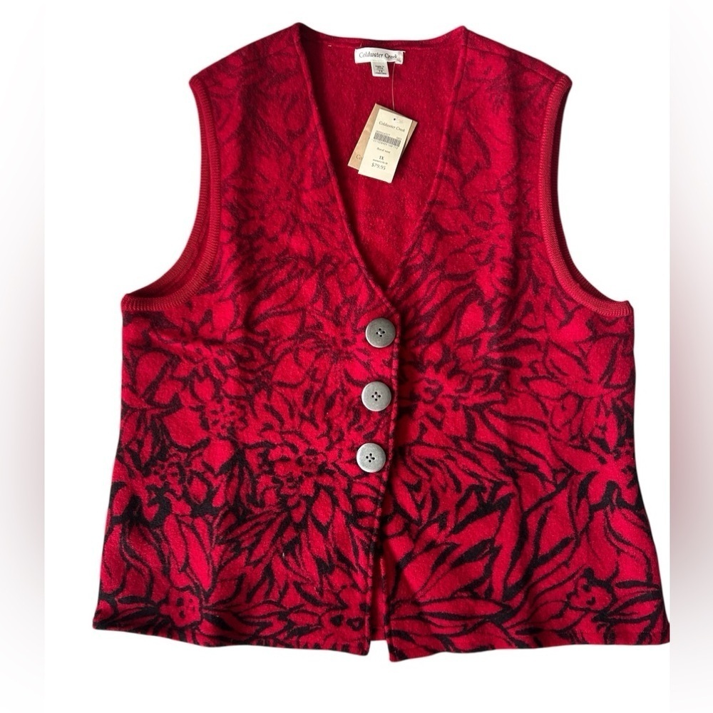 Coldwater Creek 100% wall red floral vest. Size 1X​​​​